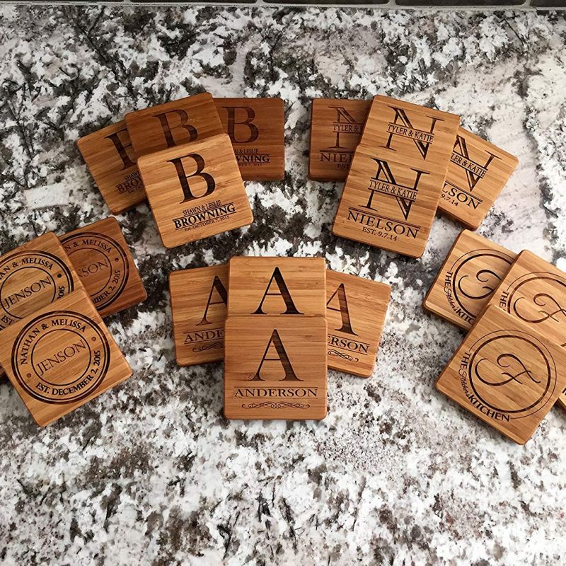 Engraved Wood Coaster Set