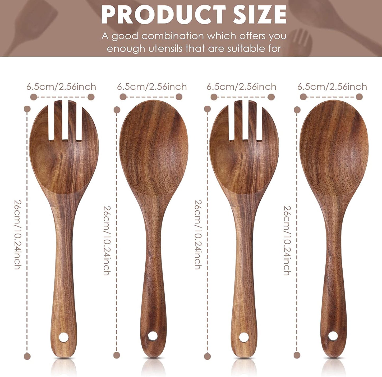 Engraved Acacia Wood Salad Servers (2pc, spoon and fork)