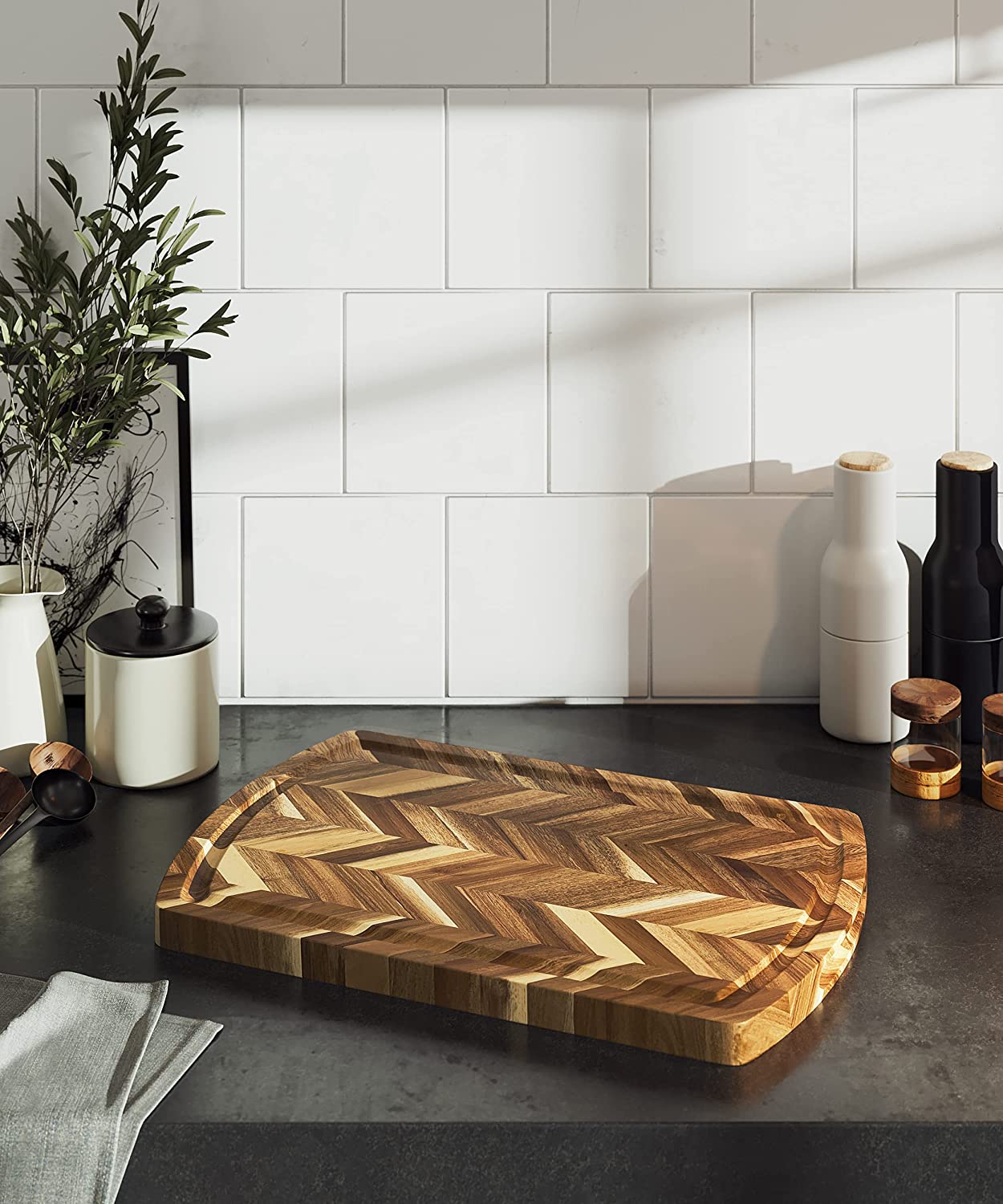Engraved Acacia Herringbone Cutting Board