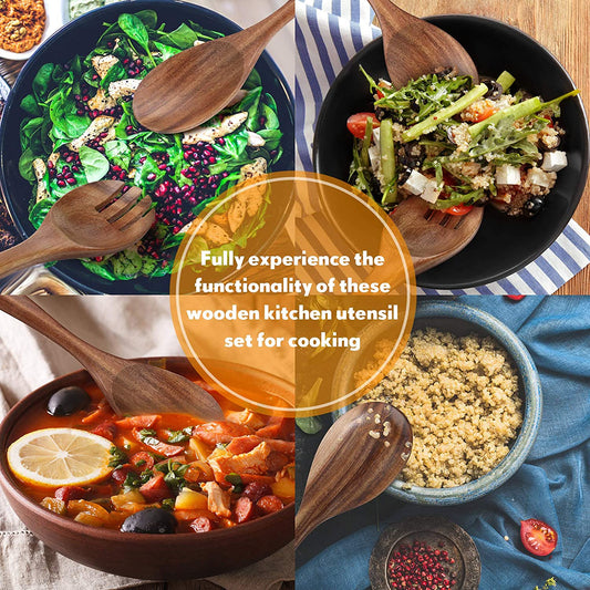 Engraved Acacia Wood Salad Servers (2pc, spoon and fork)
