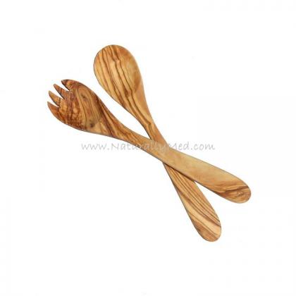 Engraved 12" Mediterranean Olive Wood Salad Servers