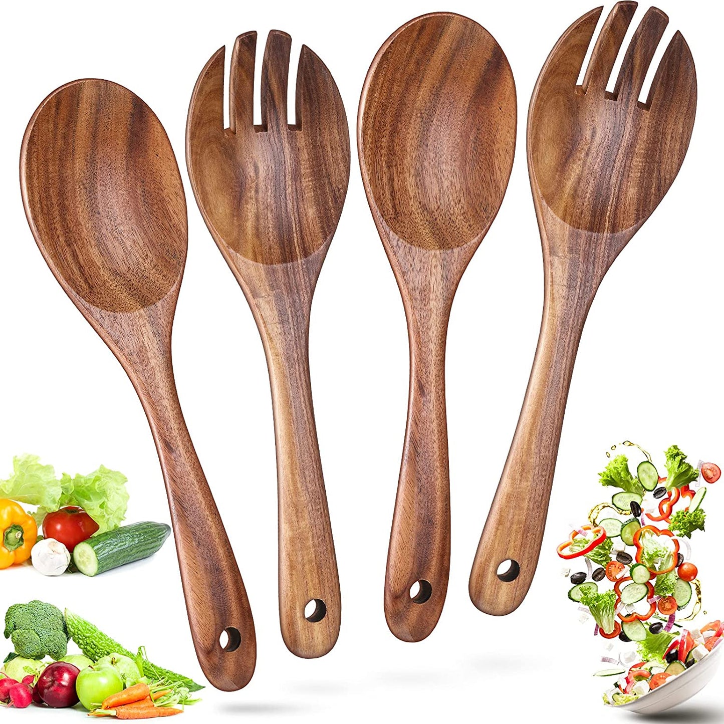 Engraved Acacia Wood Salad Servers (2pc, spoon and fork)